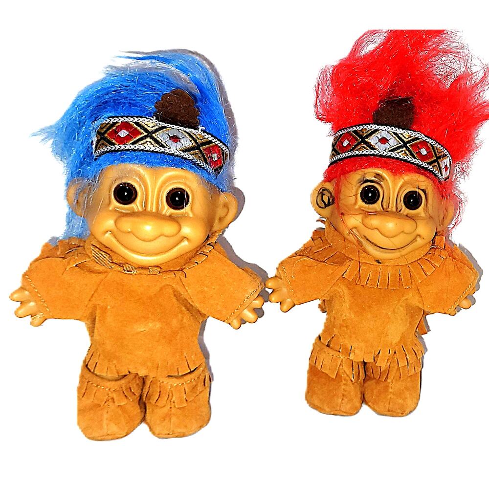 (10B) A Duo of Vintage Russ Thanksgiving Native American Indian Troll